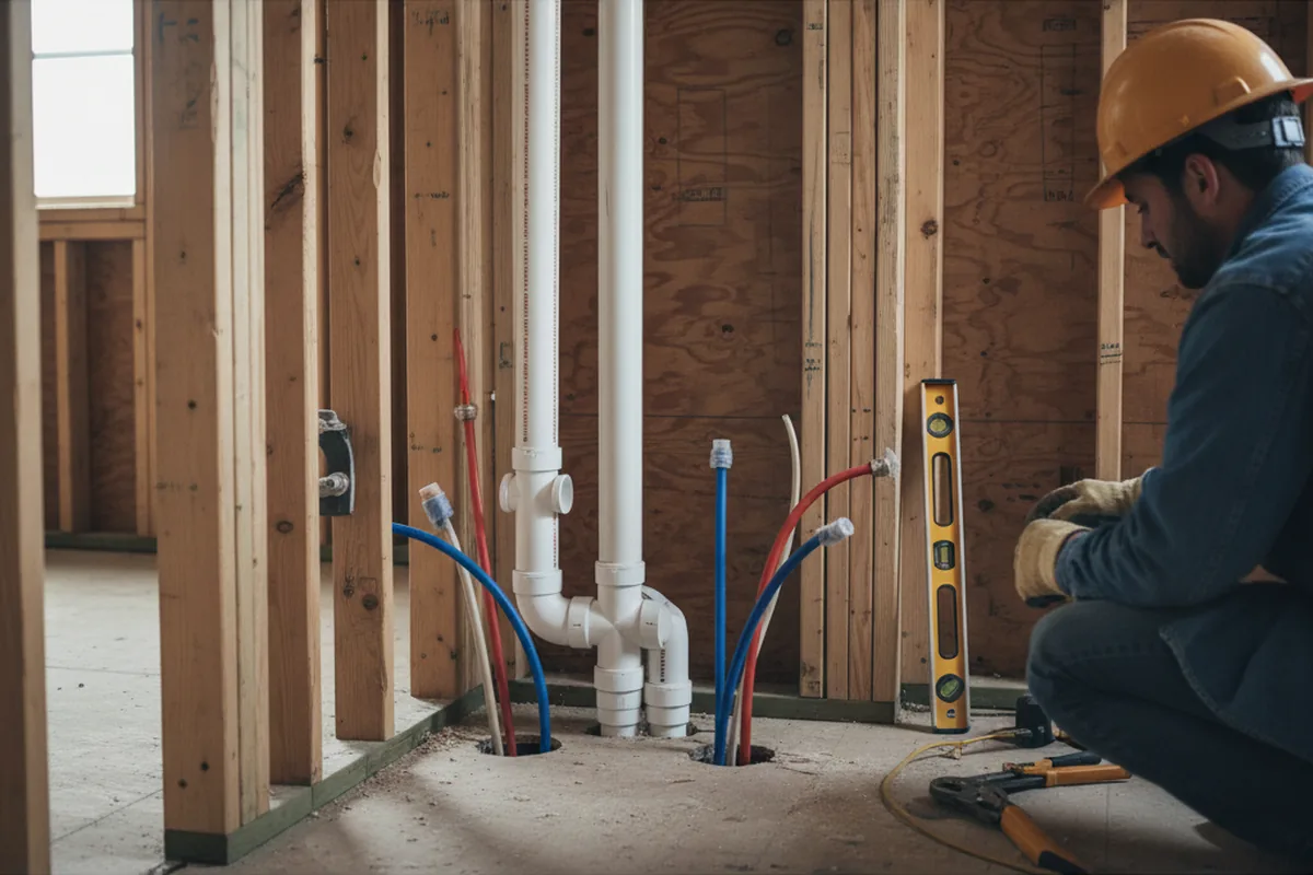 Drain and supply rough-in during Drain Cleaning in Suffield